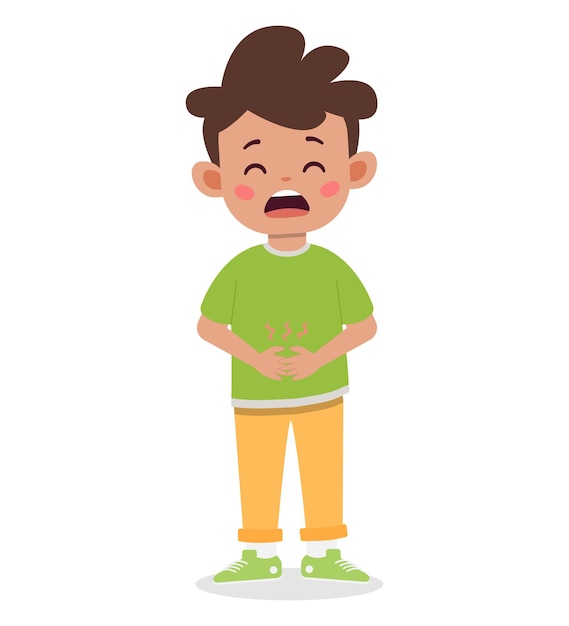 niño pequeño tiene dolor de estómago ilustración de dibujos animados