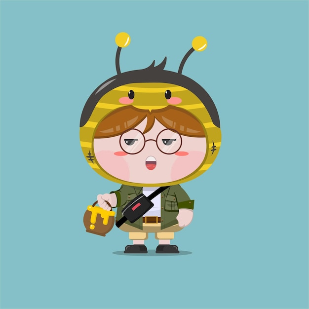 Vector un niño pequeño vestido con un disfraz de abeja informal.