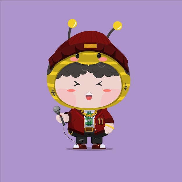 Vector un niño pequeño vestido con un disfraz de abeja rapera