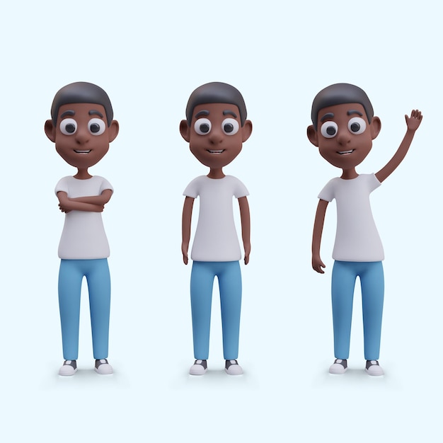 Niño de piel oscura en diferentes poses Vector personaje infantil realista en estilo de dibujos animados