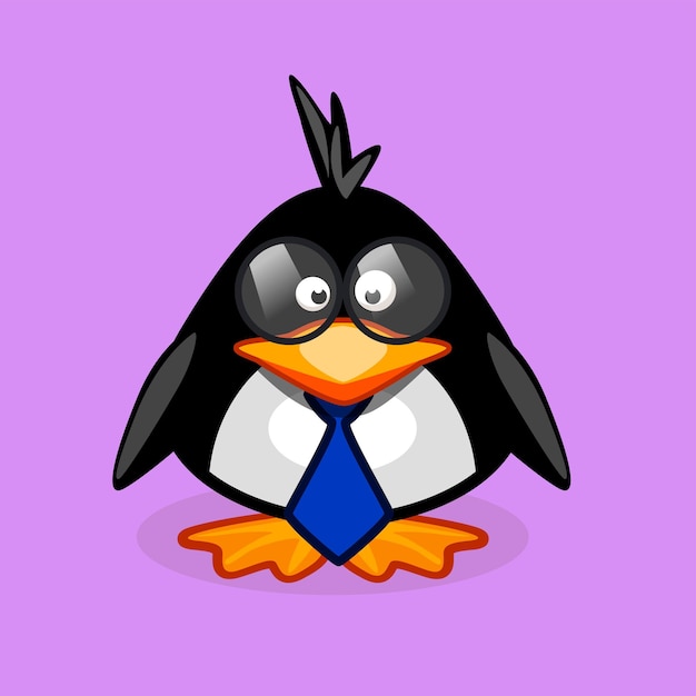 Niño pingüino de dibujos animados con gafas y corbata