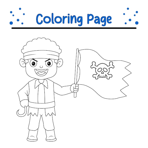 El niño pirata es lindo. Página para colorear.