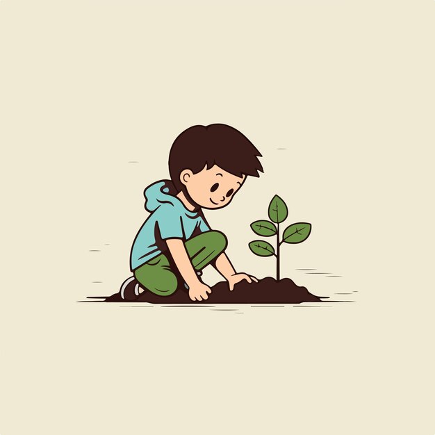 Vector niño y planta en la ilustración del día mundial del medio ambiente