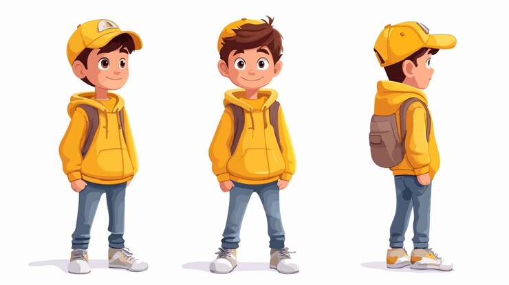 Vector niño de primavera con ropa de moda ilustración aislada sobre fondo blanco