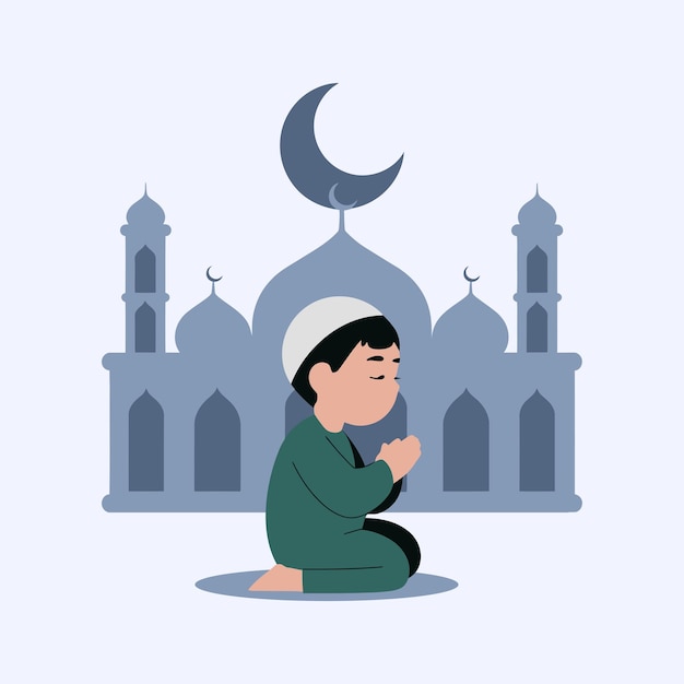 Un niño que reza el Namaz Ilustración de Ramadán