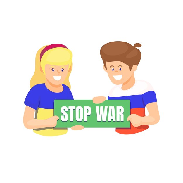 Niño que sostiene el vector de ilustración del símbolo de paz de la campaña de guerra de stop