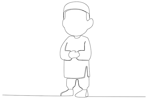 Un niño realizando un movimiento de salat Sholat dibujo en línea