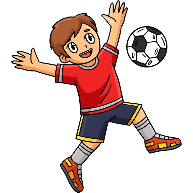 Vector niño rebotando una pelota de fútbol con un clipart para el pecho