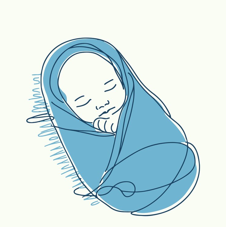 Niño recién nacido durmiendo con una gorra azul envuelta en una manta