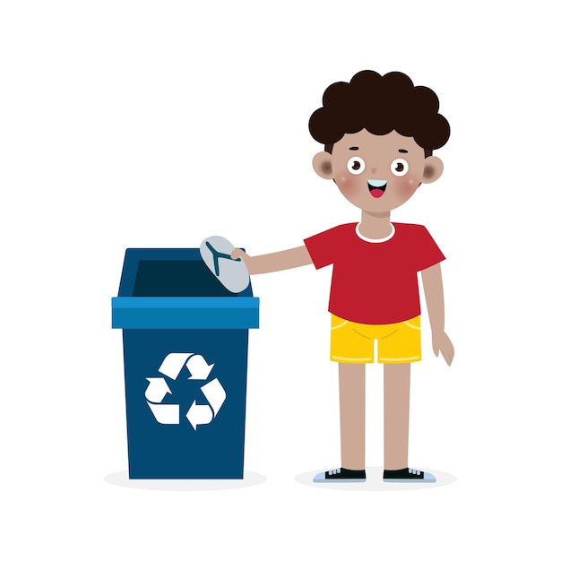 Niño recoger basura para reciclar niño segregar basura reciclar basura salvar el mundo