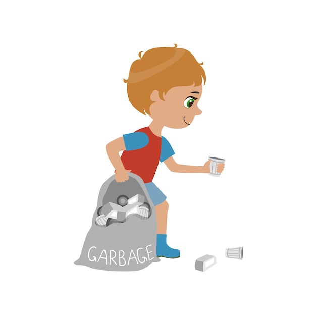 Niño recogiendo basura