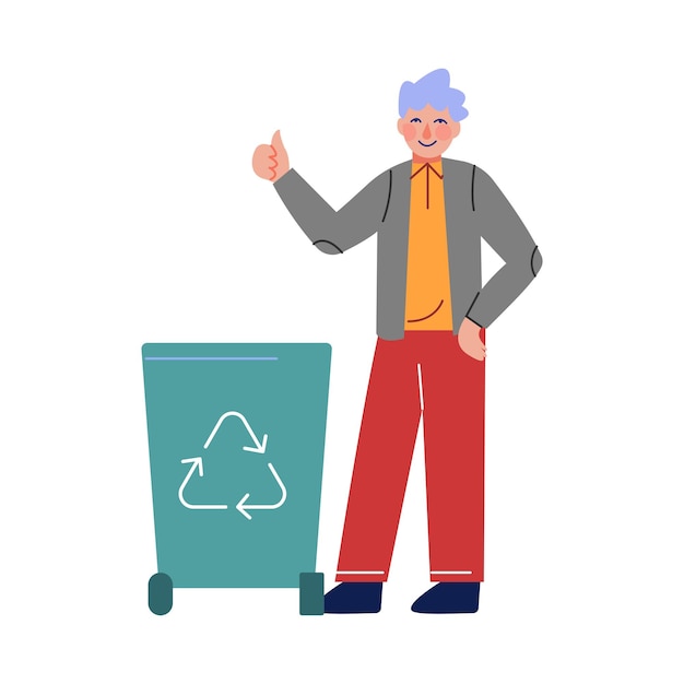 Niño recogiendo desechos plásticos en el contenedor de basura para reciclar Voluntario salvando y protegiendo el medio ambiente del vector de contaminación Ilustración