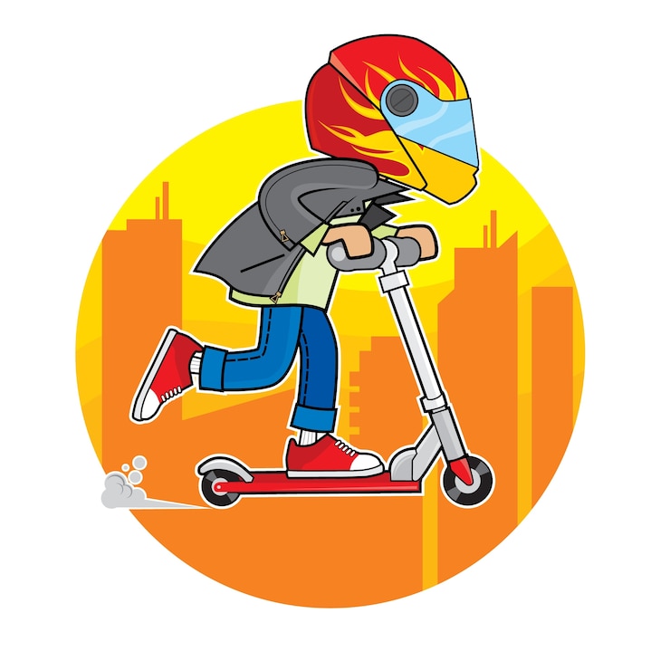 Vector el niño scooter