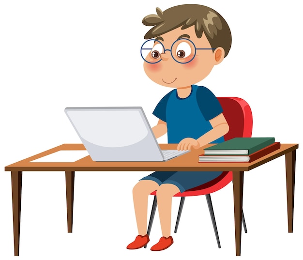 un, niño, sentado, delante de, computador portatil