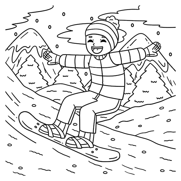 Niño de snowboard se desliza con colorante de snowboard