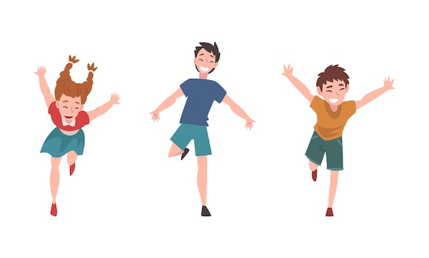 Niño sonriente corriendo con los brazos extendidos Conjunto vectorial