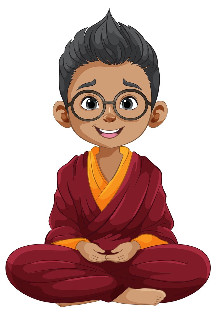 Vector niño sonriente en la postura de meditación
