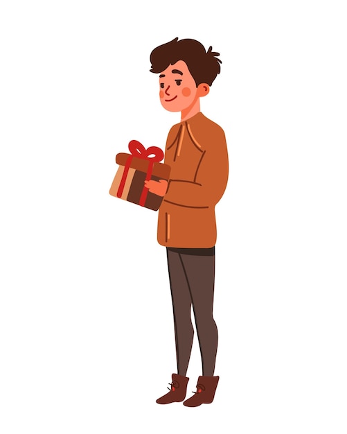 Niño sonriente sosteniendo una caja de regalos atmósfera cálida y alegre