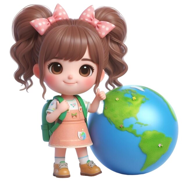 Niño sosteniendo un globo terráqueo dibujado para el Día de la Tierra Ilustración de renderización 3D