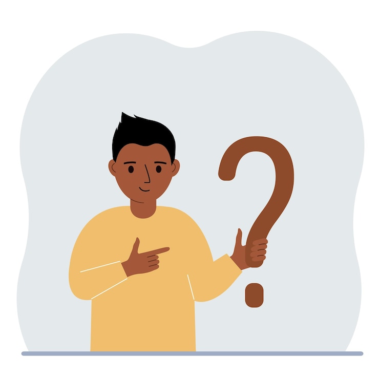 Vector niño sosteniendo un símbolo de signo de interrogación haga preguntas y busque respuestas preguntas frecuentes o concepto de preguntas frecuentes centro de soporte en línea