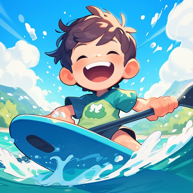 Vector un niño de st. louis hace paddleboard al estilo de dibujos animados