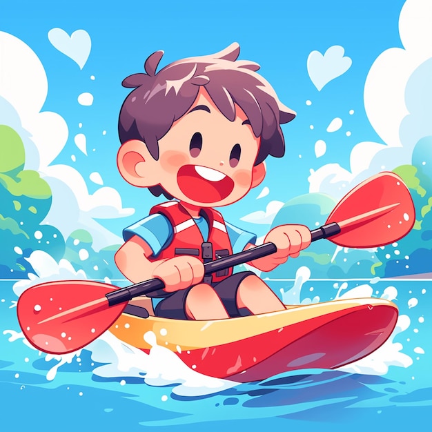 Vector un niño de st. louis hace paddleboard al estilo de dibujos animados