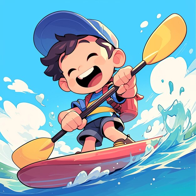 Vector un niño de st. louis hace paddleboard al estilo de dibujos animados