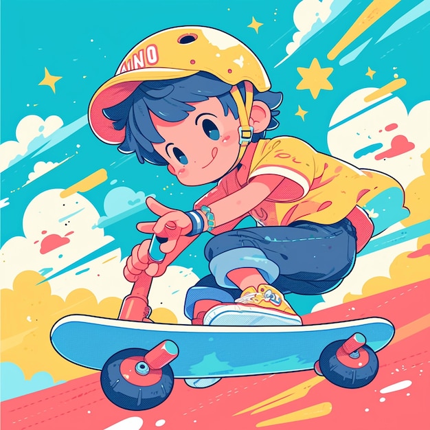 Vector un niño de st. paul va a hacer carreras de hoverboard al estilo de dibujos animados