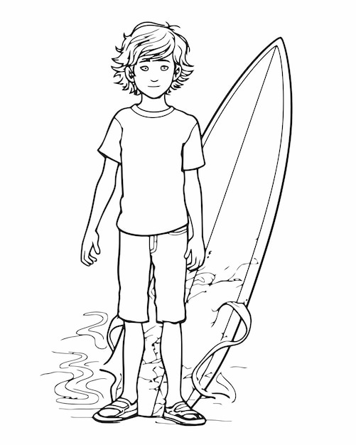 Vector niño con tabla de surf