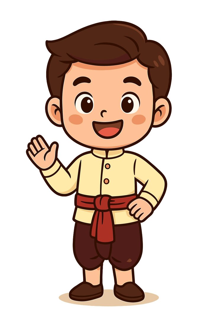 Vector niño tailandés con un traje tradicional diseñado al estilo kawaii chibi