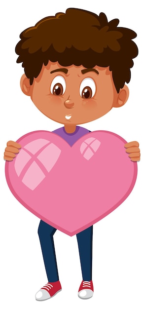 un, niño, tenencia, corazón, en, caricatura, estilo