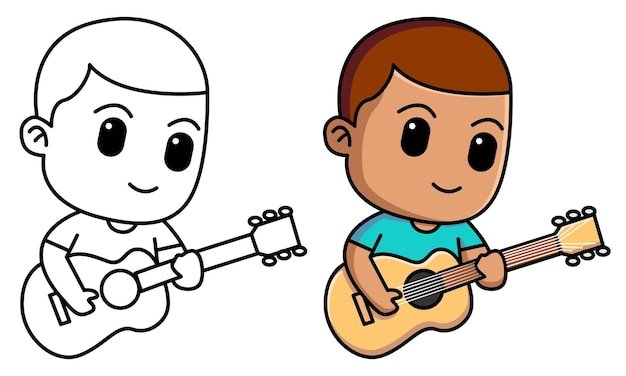 Niño, tenencia, guitarra acústica, colorido, página, para, niños