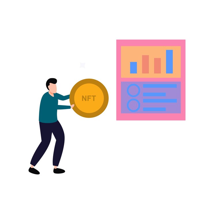 Vector el niño tiene una moneda nft.