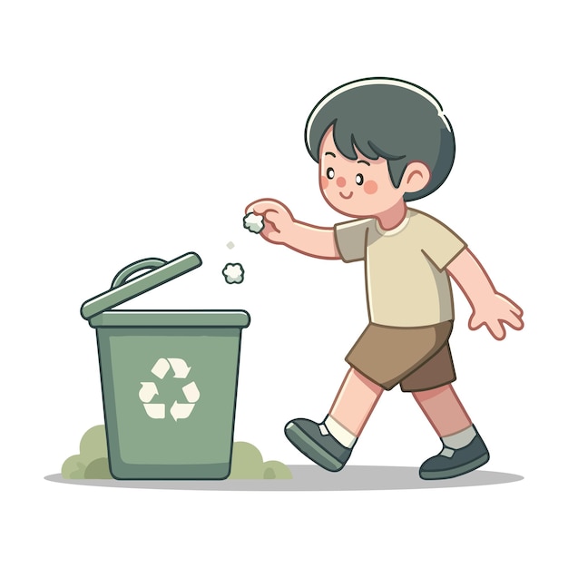 Niño tirando basura al contenedor de basura