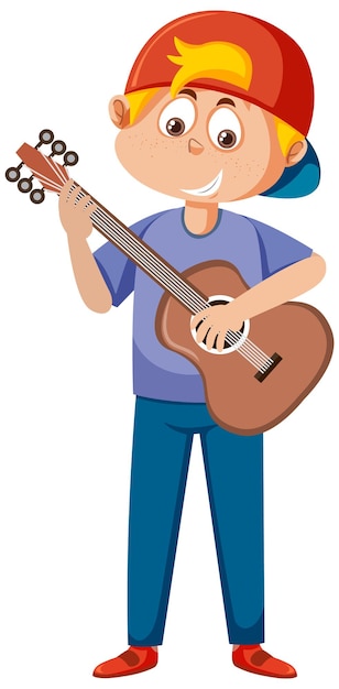 Un niño tocando la guitarra acústica.