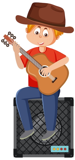 Un niño tocando la guitarra acústica.