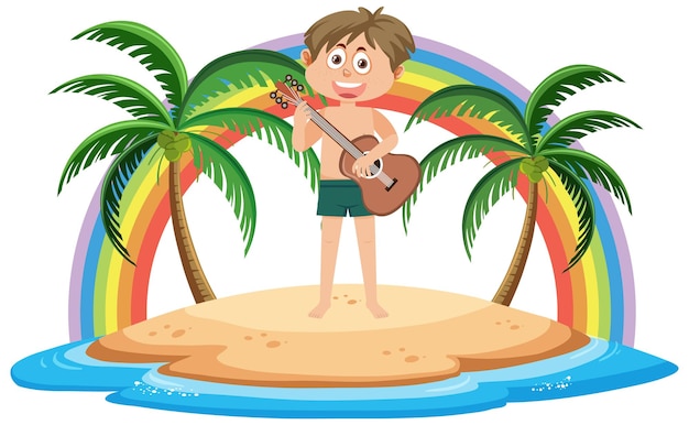 Un niño tocando la guitarra en la isla de la playa