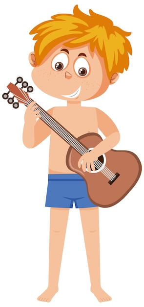 Un niño tocando la guitarra en el tema del verano.