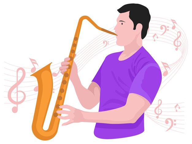 Niño tocando el saxofón Ilustración de una banda de rock musical
