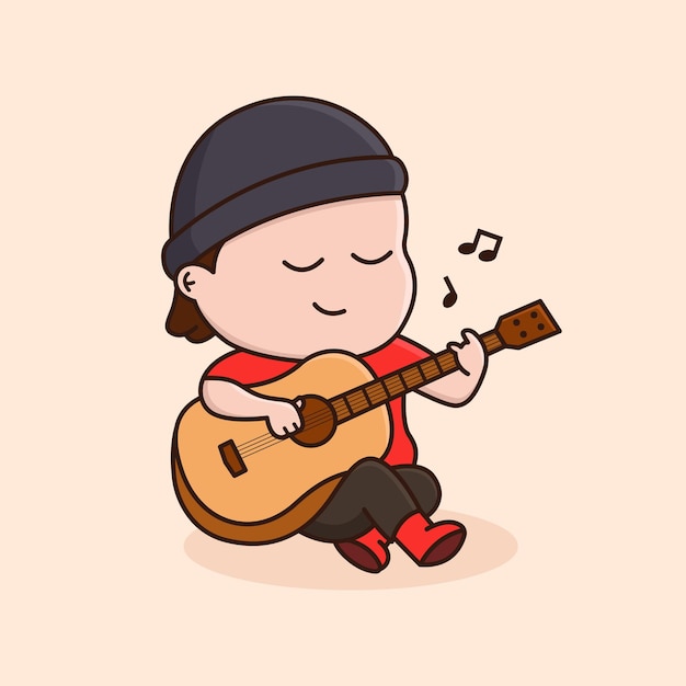 Niño, tocar la guitarra, caricatura