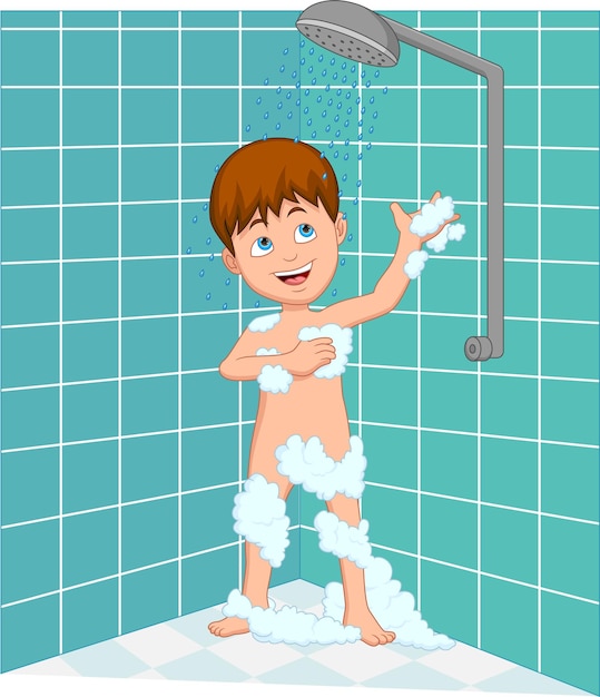 niño tomando un baño con ducha