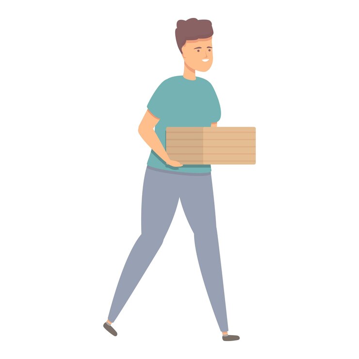 Niño, tomar, suelo, caja, icono, caricatura, vector, naturaleza, planta, agricultura, árbol