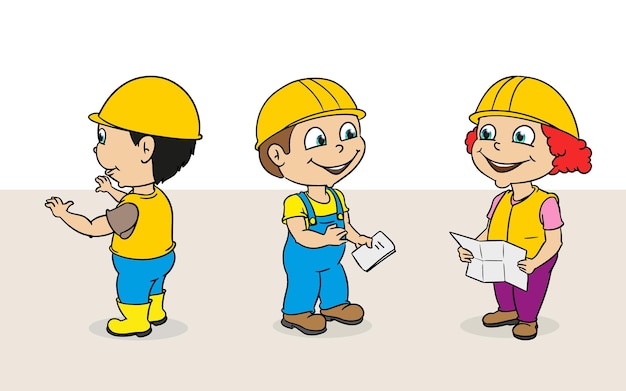 niño trabajador de la construcción arquitecto proyecto vector de historia de dibujos animados