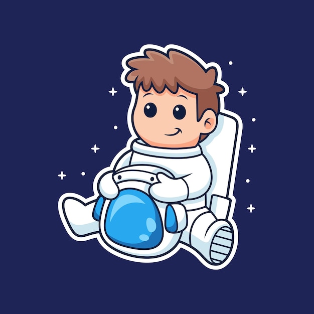 Niño con traje de dibujos animados de astronauta