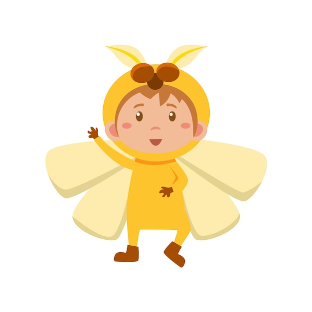 Niño con traje de mariposa amarilla. lindo, vector, ilustración