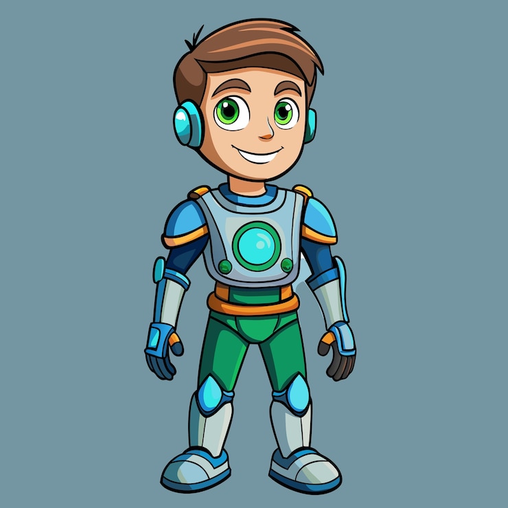 Vector niño con traje de robot futurista diseño vectorial de dibujos animados