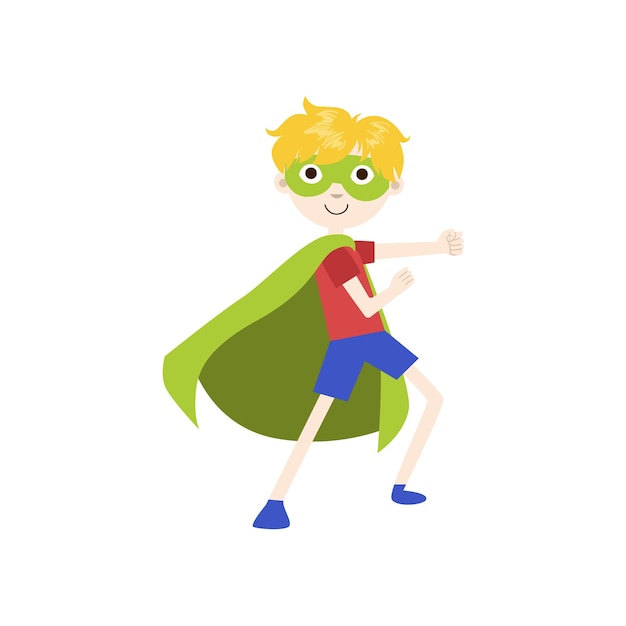 Niño en traje de superhéroe con capa verde