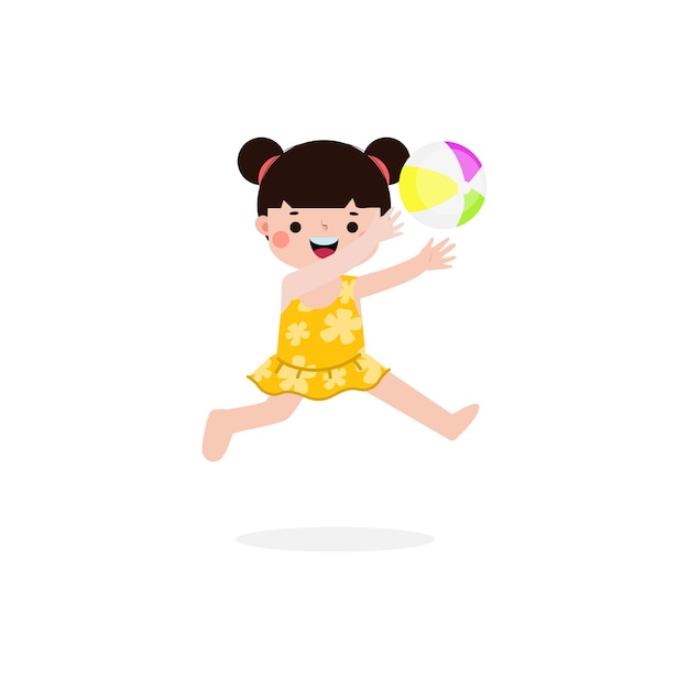 niño con trajes de baño saltando al agua en las vacaciones de verano Dibujos animados de niños lindos Fiesta en la piscina