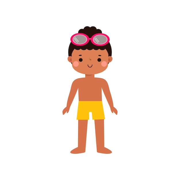 niño con trajes de baño en las vacaciones de verano personajes de dibujos animados para niños lindos de la fiesta de la piscina