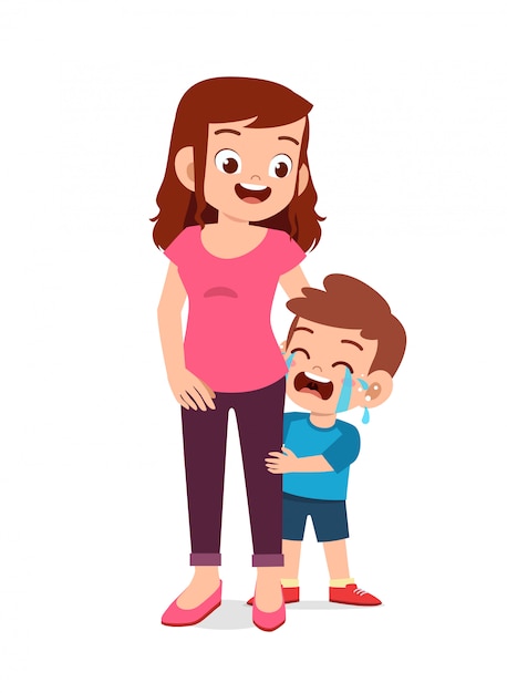 Niño triste niño y niña lloran fuerte con los padres, mamá y papá
